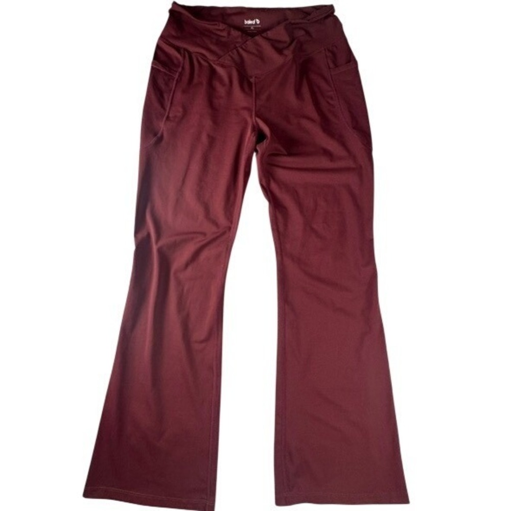 Baleaf Yoga Pants Women XL Burgundy Crossover V-Waist Bootcut Flare Side Pockets